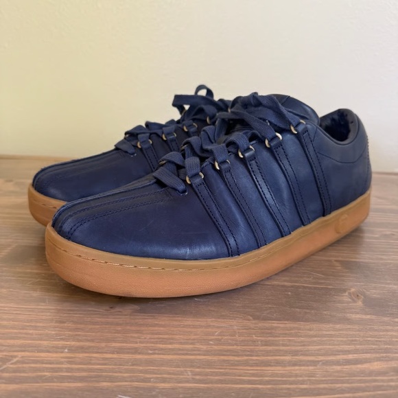 Navy Leather Men's Sneakers - Picture 1 of 9